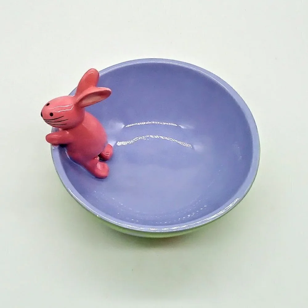 Starbucks Spring 2007 Pastel Polka Dot Ceramic Bunny Bowl